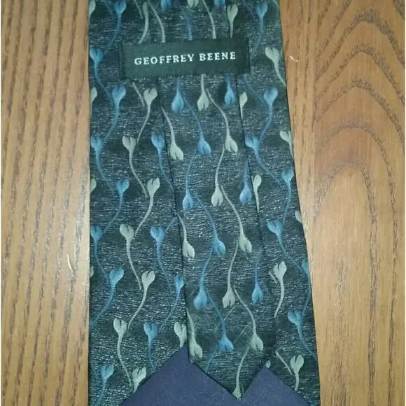 Geoffrey Beene Silk Tie Gray Blue Tan Tulips - Picture 6 of 6